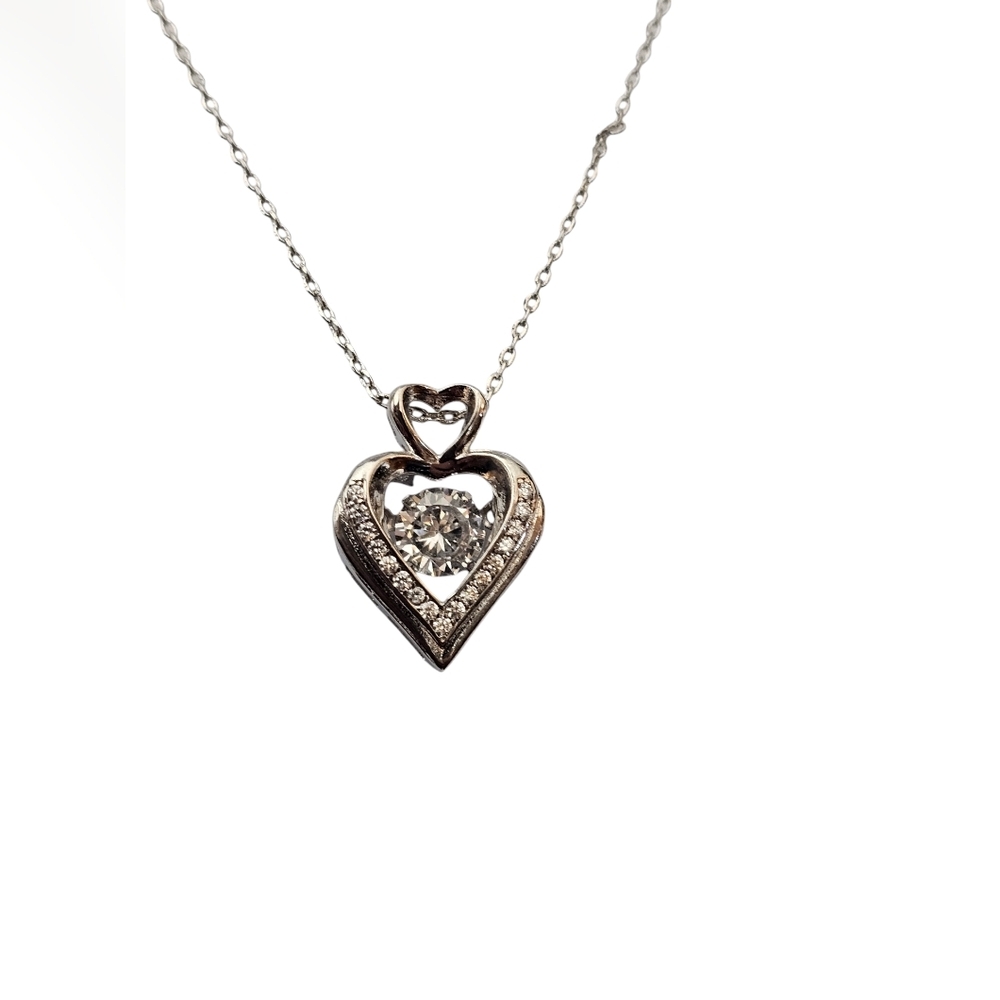 Double heart rhinestone floating necklace NWOT